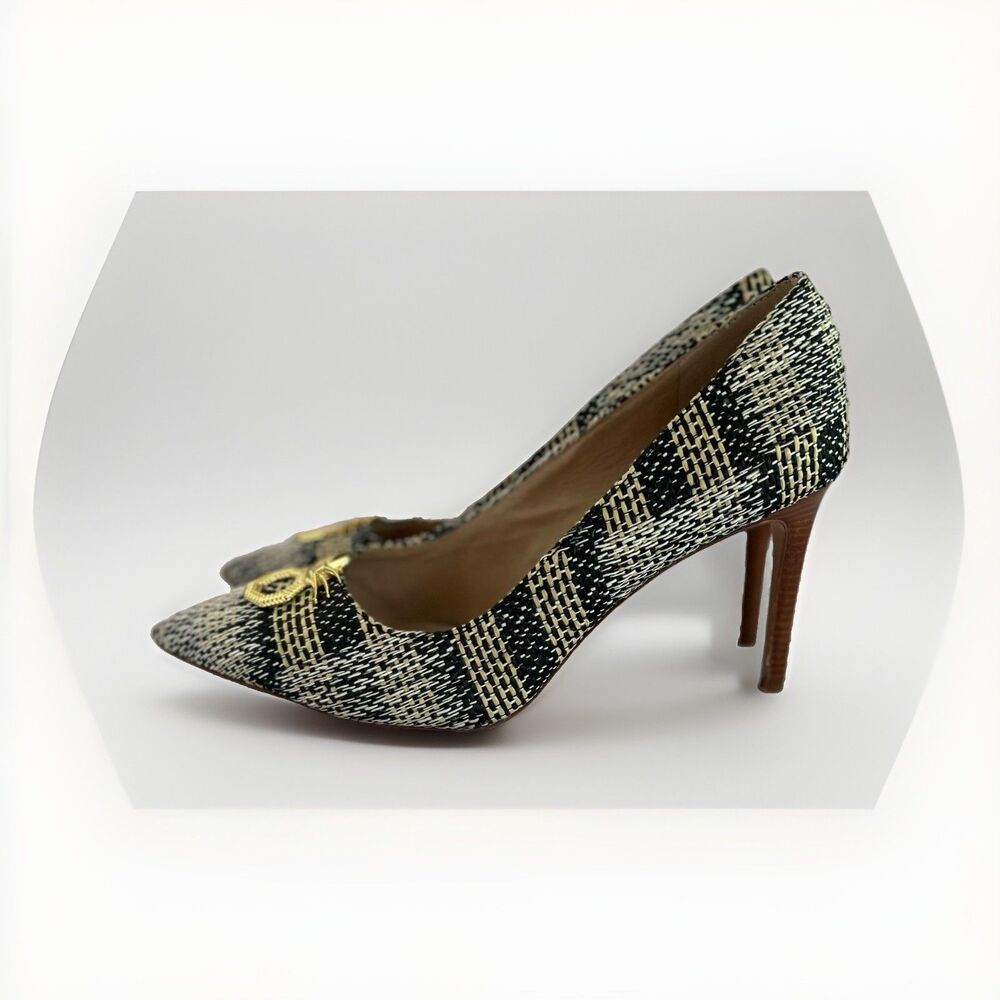 Louise et Cie Womens 11 Tweed Pointed Toe Pumps Gold Pineapple Heels Black Tan